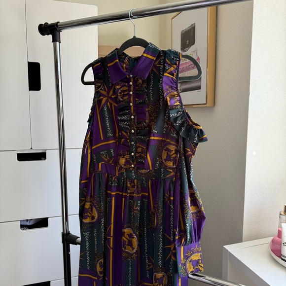 NWT Cedosce Purple Colorful Patterned Maxi Dress with Long Sleeves Size Small - Picture 6 of 7